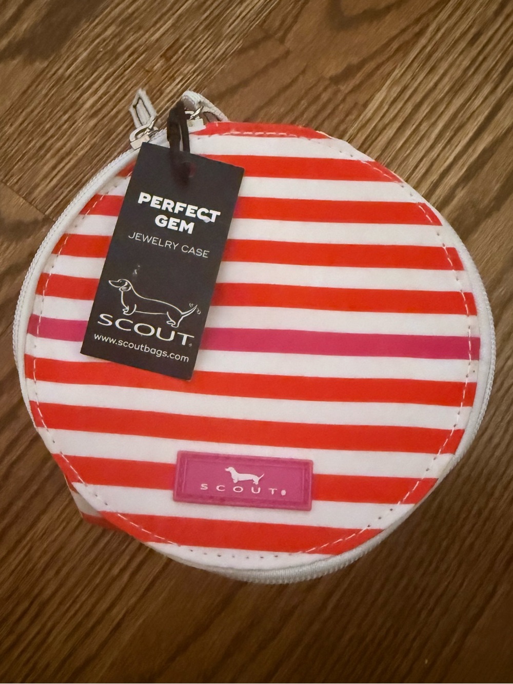 NEW with tags! Scout Round Jewelry Case in Pink and Orange Stripe